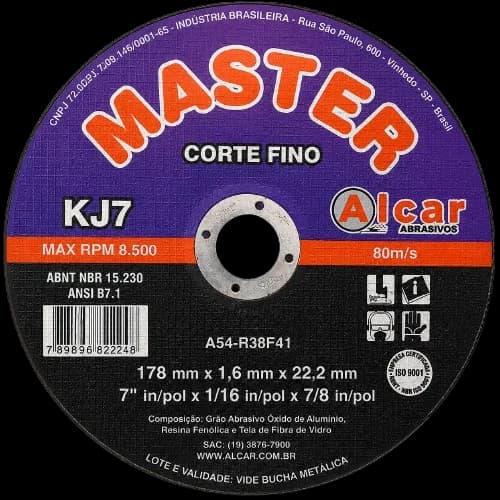 Disco de Corte Fino Master Alcar KJ7 178 x 1,6 x 22,2 mm