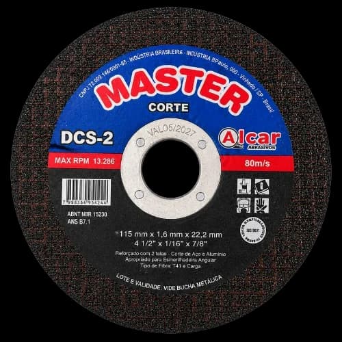 Disco de Corte Master Alcar DCS-2 115 x 1,6 x 22,2 mm