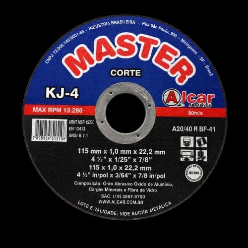 Disco de Corte Master Alcar KJ-4 115 x 1,0 x 22,2 mm